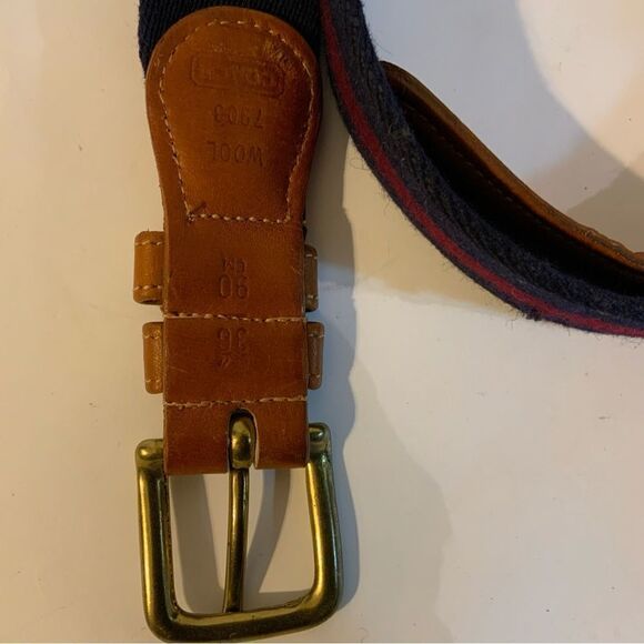 Coach Wool Surcingle Belt Burgundy Navy Blue Stripes Brass Size 36 90 cm - Picture 4 of 7